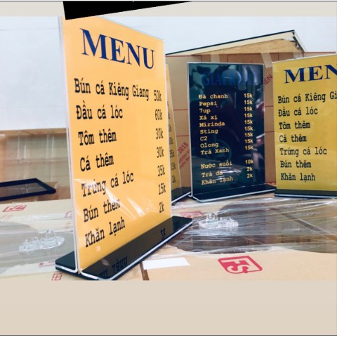 Menu mica chữ T để bàn- Kệ mica - Standee mica để bàn A4 - A5 - A6