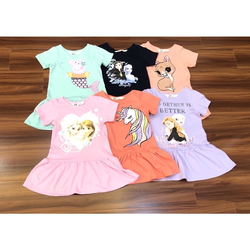 Váy bé gái ngắn tay 10-31kg in hình Pony Elsa Minnie hàng Xuất