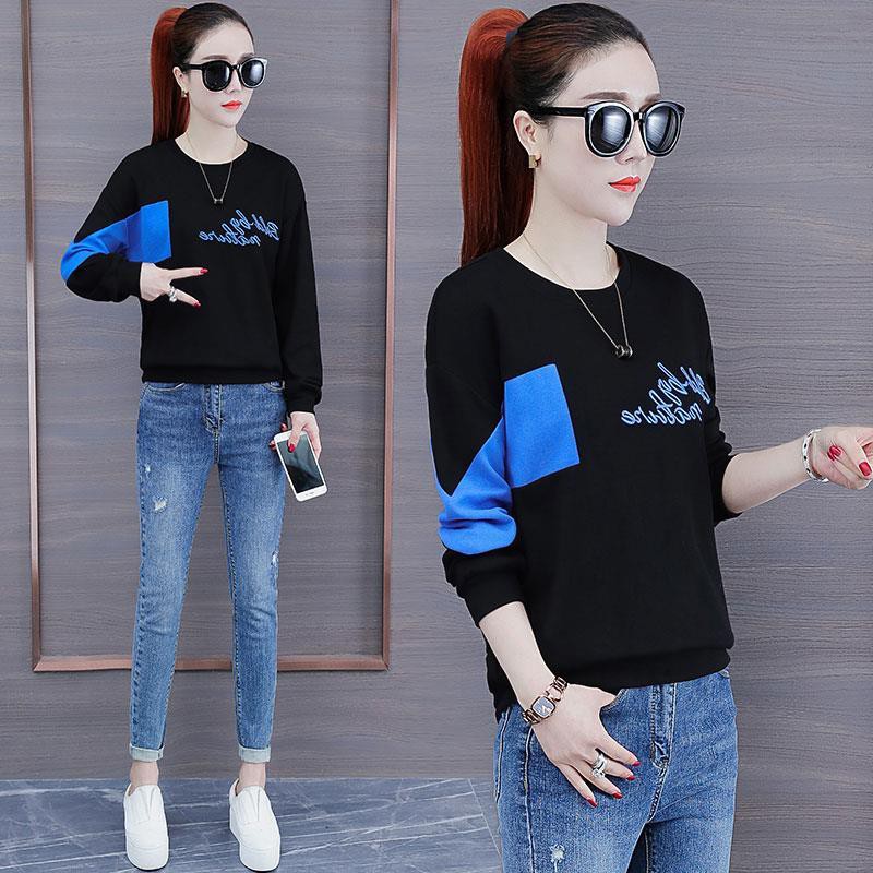 ☂[cotton thuần] áo hoodie nữ 2021 mới thời trang đầu xuân khoác rộng kiểu phương tây không mũ cổ tròn phông