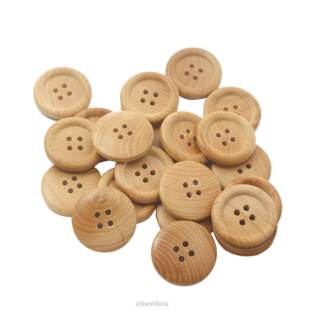 30pcs Solid Round Natural DIY Craft Mixed Sewing For Clothing With 4 Holes Hat Decor Wooden Button