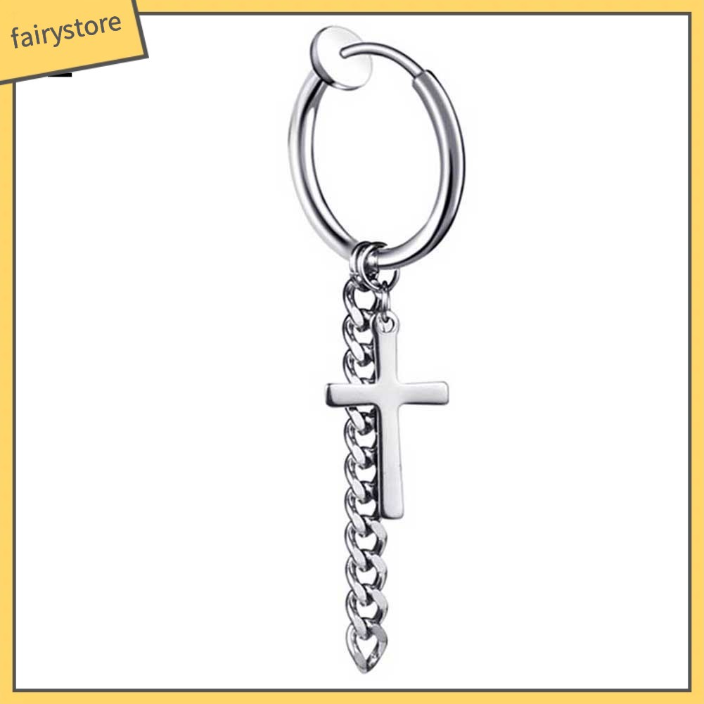 Khuyên Tai Dáng Dài Phối Mặt Thánh Giá Thời Trang Cho Nam