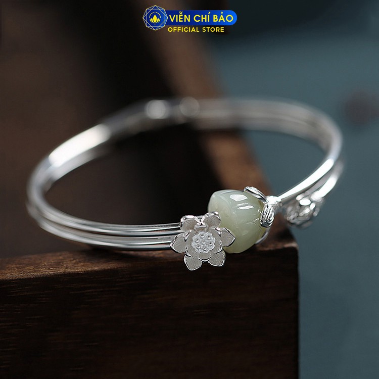 Kiềng tay bạc nữ Đài sen bạch ngọc bạc chất liệu Thái S925 thời trang phụ kiện trang sức nữ Viễn Chí Bảo L000144
