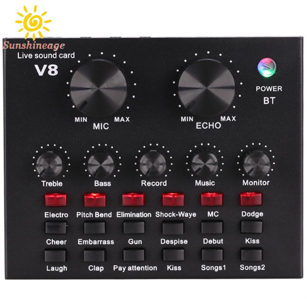 V8 Sound Card USB External Headset Microphone Mixer for PC Phone Live Broadcast Pro Audio Equipment Live Studio Mixers