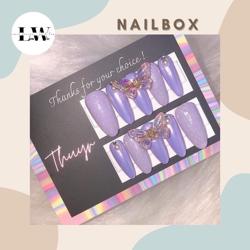 [NAILBOX] Tím + Charm Bướm Lắc + Nhũ Flash