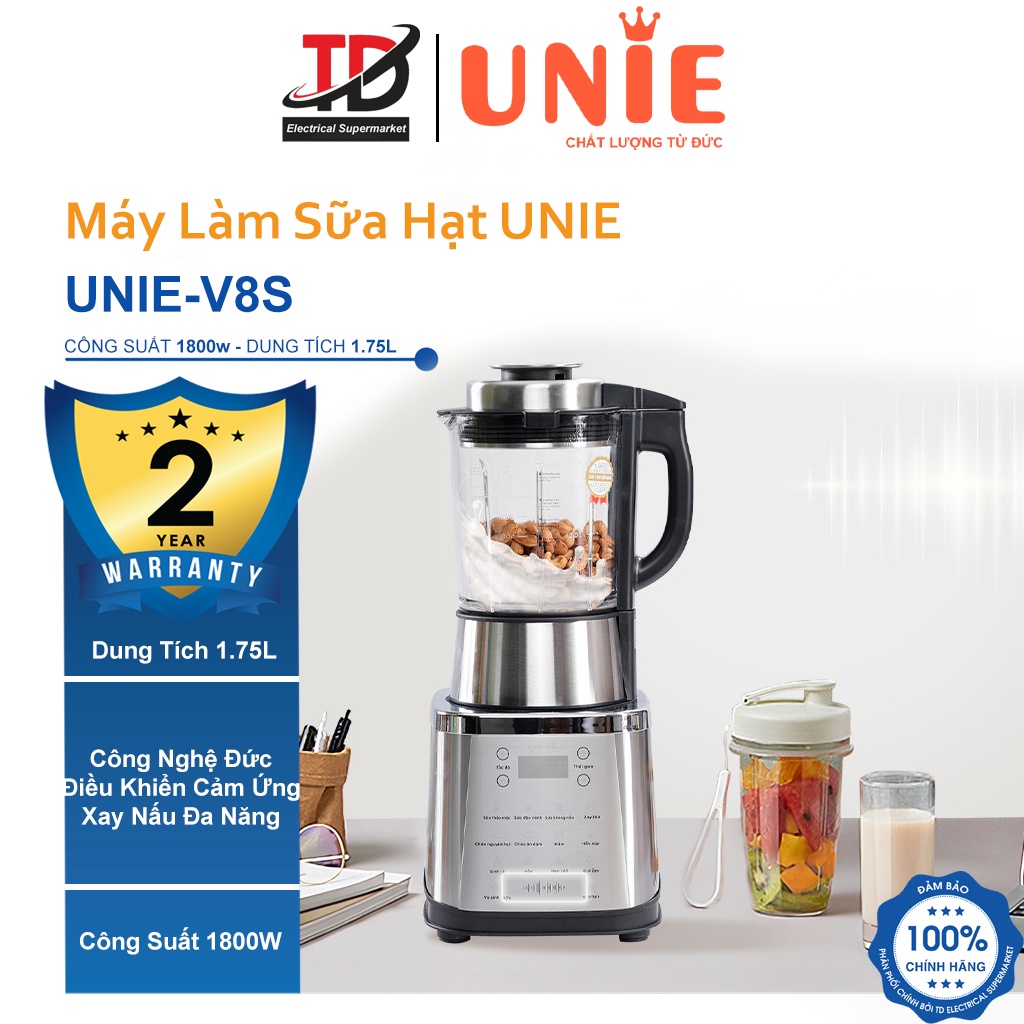 [Mã ELHAMS5 giảm 6% đơn 300K] Máy Làm Sữa Hạt Unie V8S - 1.75Lit 1800W - Xay Nấu Đa Năng - Bảo Hành Chính Hãng 2 Năm