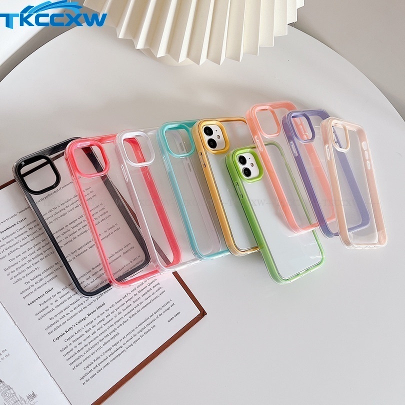 Ốp Điện Thoại Trong Suốt Viền Màu Kẹo Chống Sốc 3 Trong 1 Cho OPPO A57 A93 A92S A53 A72 A33 A55 A53S A16