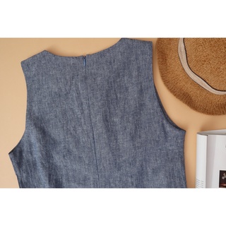 Đầm sát nách Linen KACHISA phối nút màu jean