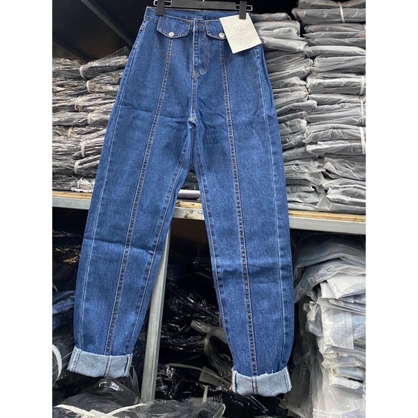 QUẦN BAGGY JEAN NỮ LƯNG CAO MÀU XANH CÓ BO CHUN SIÊU TIỆN LỢI thời trang | WebRaoVat - webraovat.net.vn