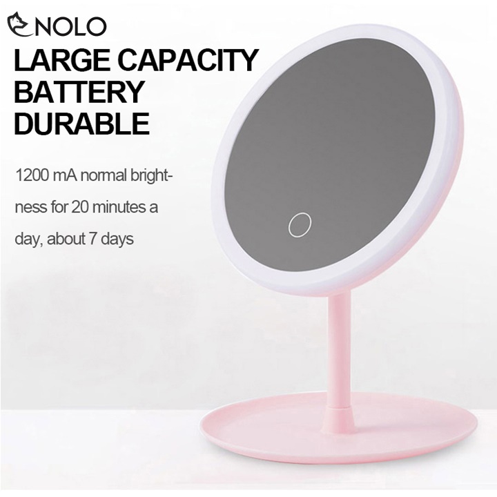 Gương Trang Điểm Để Bàn Có Đèn Nút Cảm Ứng Pin Sạc 3 Chế Độ Sáng Dung Lượng Pin 1200mah Công Suất 5W