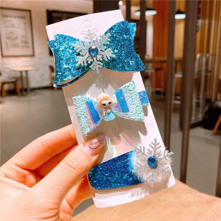 Set 3 Kẹp Tóc Hình Nơ / Công Chúa Elsa Xinh Xắn Cho Bé Gái