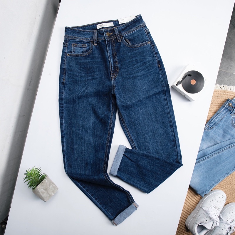 Quần JEANS nữ dáng thụng 2 màu basic