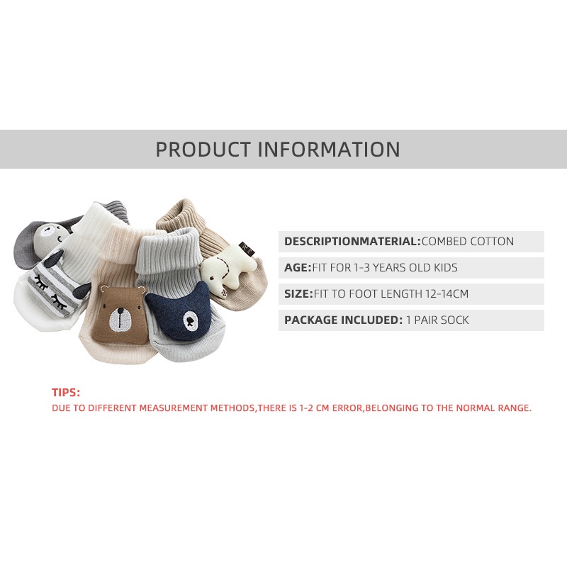 Tất cotton chống trượt in họa tiết hoạt hình dễ thương thời trang thu đông cho bé 1-3 tuổi