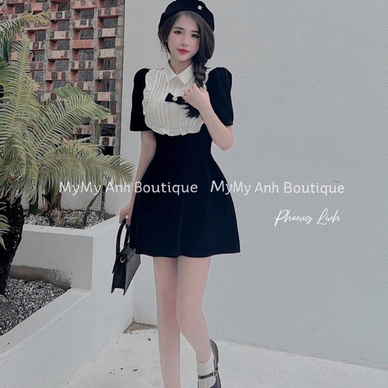 Đầm đen váy phối cổ yếm cực xinh cho chị em diện xuống phố, đi làm, đi chơi cực xinh