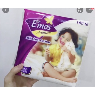 Combo 5 goi  Khăn giấy Vuông E'mos tím 100 tờ 2 lớp loại tốt 330*330mm