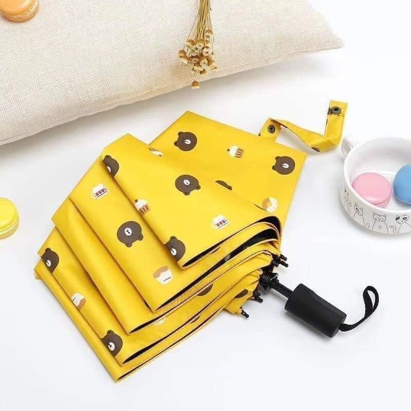 Ô dù gấp gọn hình gấu BROWN vải 3 lớp chắc chắn màu sắc đáng yêu