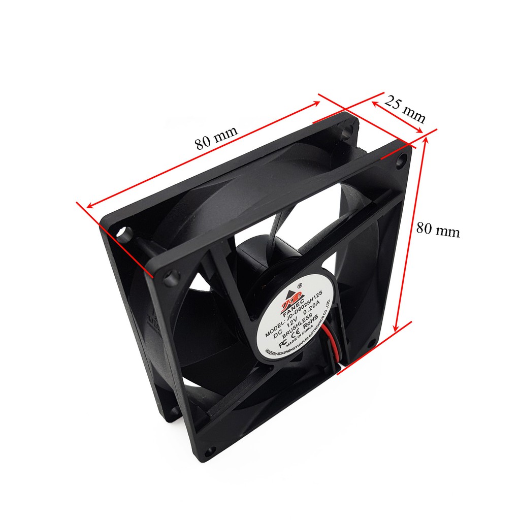 Quạt tản nhiệt vuông 12VDC 40x40x10mm, 7x7cm 2 dây, 7x7cm 3 dây, 8x8x2.4cm