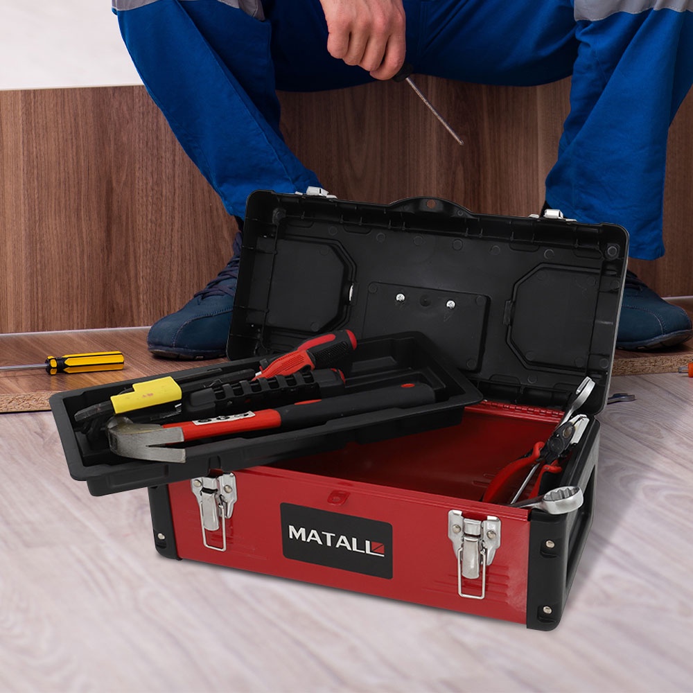 Homebase MATALL Thùng đựng đồ nghề dụng cụ bằng thép/nhựa 40.5x20x20 cm màu đen - đỏ