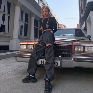 Quần gió Joggers unisex ống xẻ kéo khóa phong cách hiphop streetstyle cực ngầu