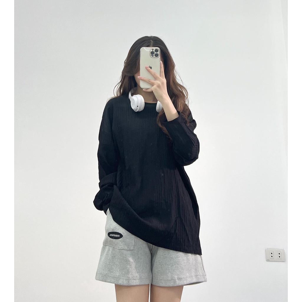 Áo thu đông dài tay form rộng  trơn gân thời trang Miho house