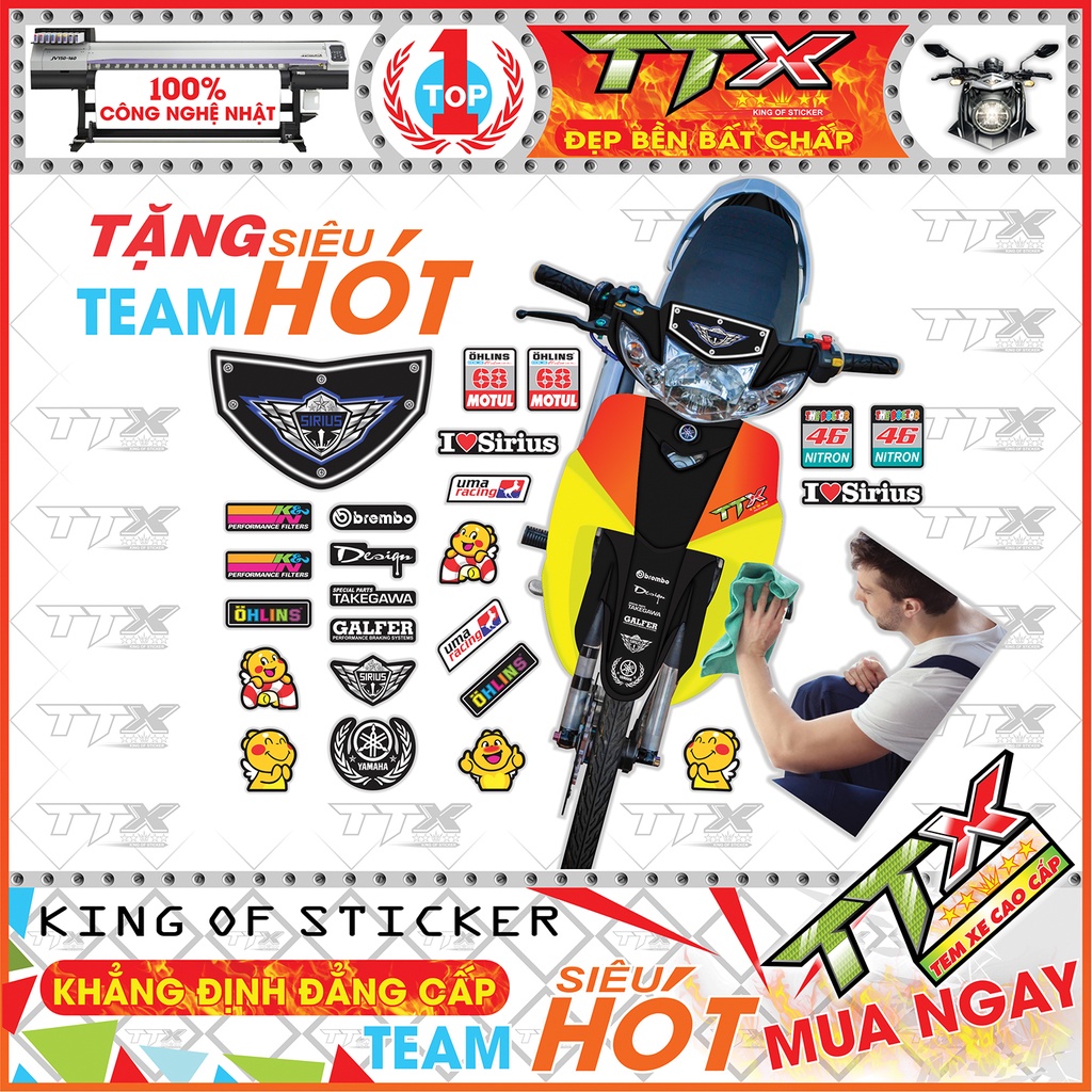 Tem Xe Sirius Xanh GP Xám Đen - Tem Dán Xe Sirius Đen Xanh GP Xám Viền Chỉ Siêu Đẹp - Mẫu Tem Rời Sirius Xanh