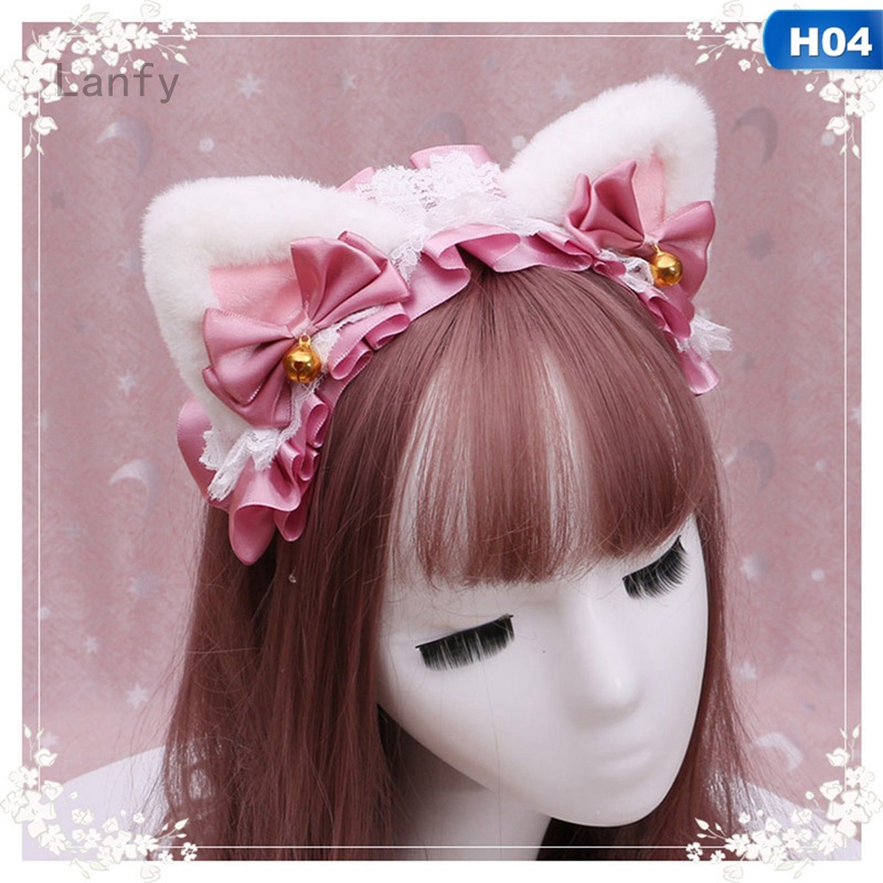 Lanfy1  Cài tóc đính tai mèo phối ren phong cách lolita đáng yêu
