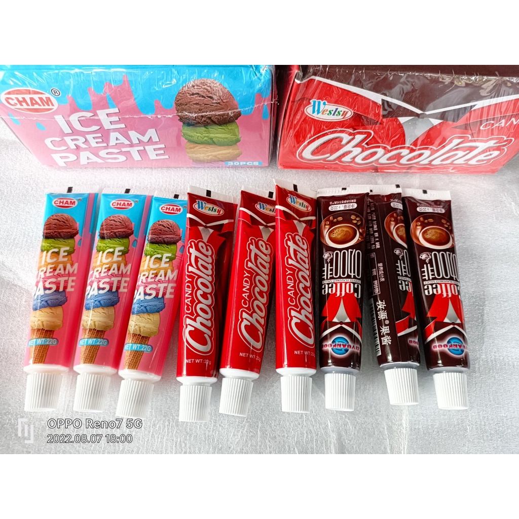 [ Ăn vặt trẻ em ] Combo 30 tuýp kẹo kem đánh răng vị Socola / Dâu tây / Kem vanni sữa tuýp 30g