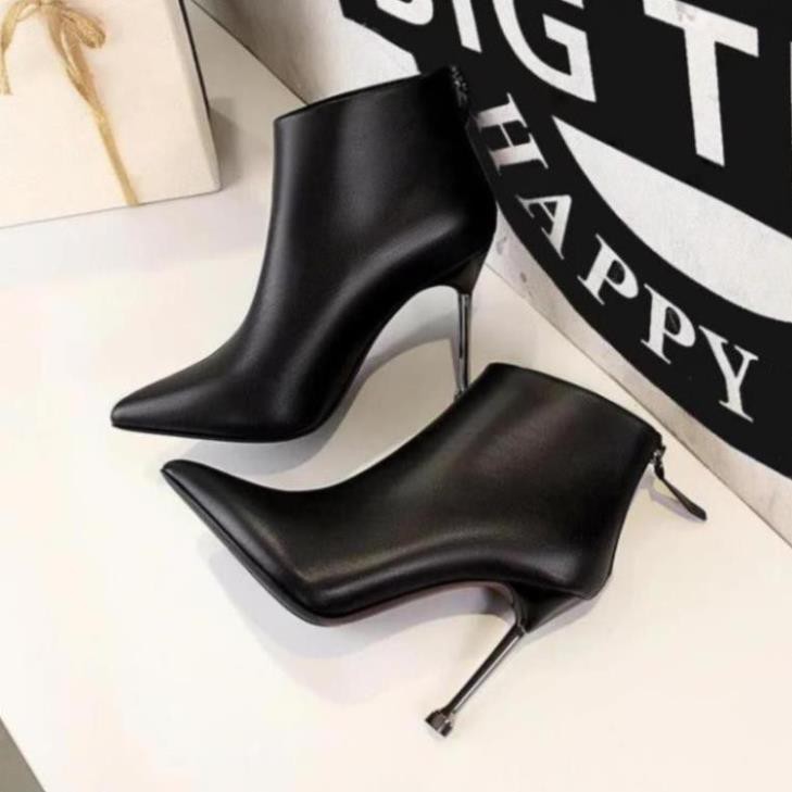Xả Sale ( Bán Chạy ) Bốt (boot)cổ ngăn, cao gót gót nhọn cao cấp 9cm da lì . ^ - Zx1 _
