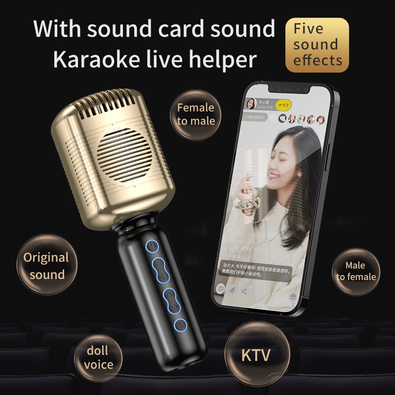 Micro karaoke cầm tay không dây kết nối bluetooth phù hợp cho điện thoại/ PC/ laptop