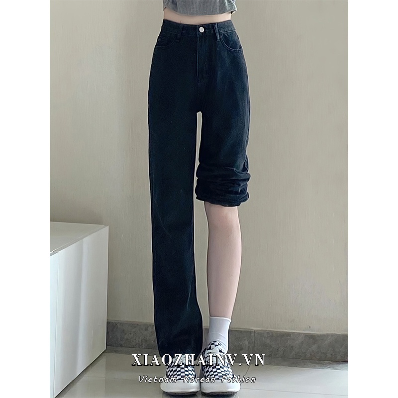 Xiaozhainv Quần denim dài ống suông phong cách Hàn Quốc thời trang cho nữ