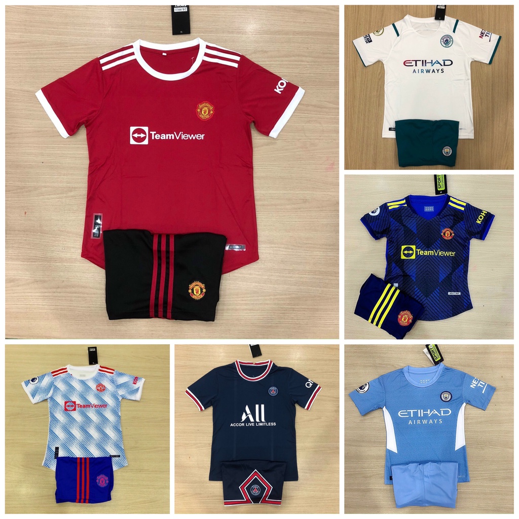 áo bóng đá TRẺ EM hàng thun thái cao cấp các CLB PSG, REAL, Mancity, Mu teamview...