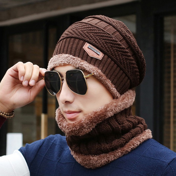 Mũ len nam kèm khăn quàng cổ bộ nón len cực ấm cho mùa đông giành cho nam và nữ