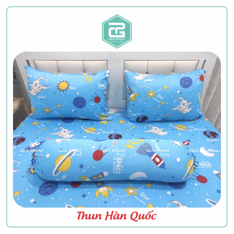 Bộ Ga Gối Thun Lạnh Hàn Quốc { 4 món } họa tiết Phi Hành Gia ( 1 ga bọc + 2 vỏ gối nằm + 1 vỏ gối ôm ) | BigBuy360 - bigbuy360.vn