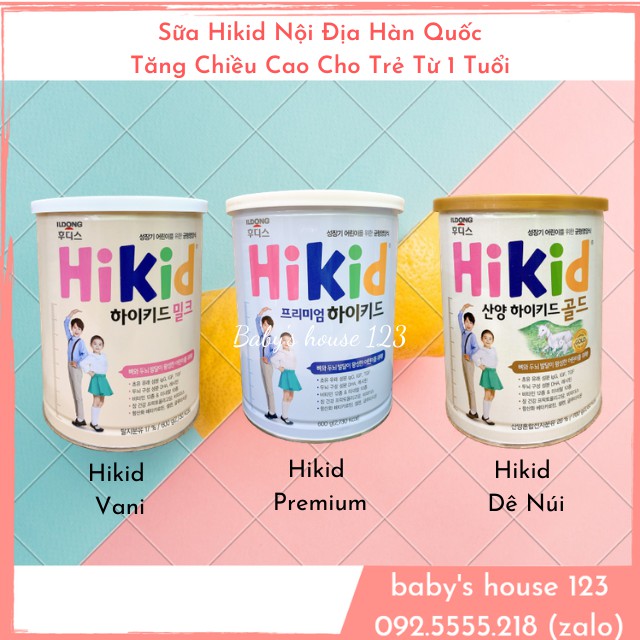 Sữa Hikid tăng chiều cao vị Vani, Premium, Dê Núi Hàn Quốc - Hộp 600g