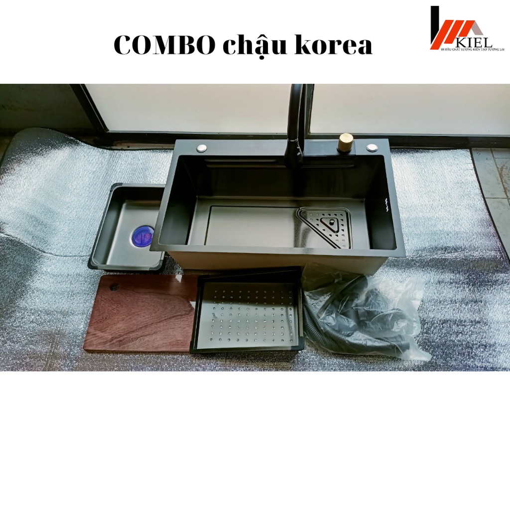 Combo chậu rửa bát 1 hố lớn 75x46 xả ngang kiểu mới nano dày 3.5li và 3li. Bảo hành chính hãng 2 năm