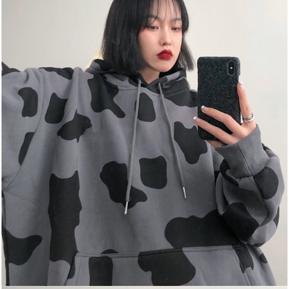 Áo hoodie thu đông nữ bò sữa nỉ lót nhung hai màu trắng xám chất đẹp (sẵn xl nỉ bông) | BigBuy360 - bigbuy360.vn