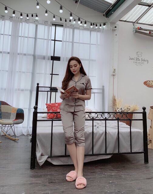[Sỉ] Đồ Bộ Mặc Nhà Pijama Phi Lụa &quot;Quần Lửng - Áo Cộc Cao Cấp