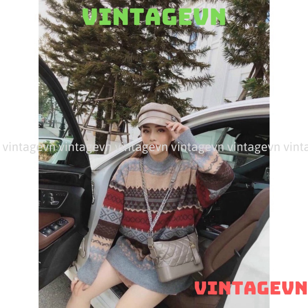 Áo len thổ cẩm họa tiết hàng Quảng Châu cao cấp phom rộng siêu đẹp vintagevn | BigBuy360 - bigbuy360.vn