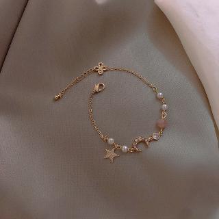 Vòng đeo tay mặt hình mặt trăng khuyết và ngôi sao xinh xắn phong cách Hàn Quốc cho nữ