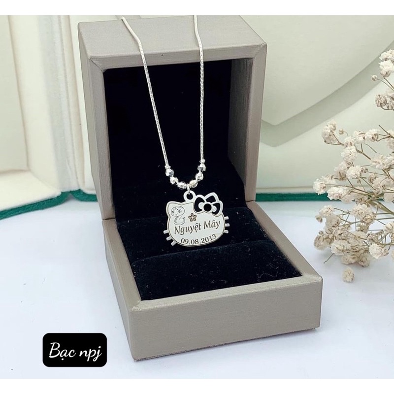 Dây chuyền khắc tên mèo Hello Kitty BNP cho bé, hoạ tiết kèm con giáp