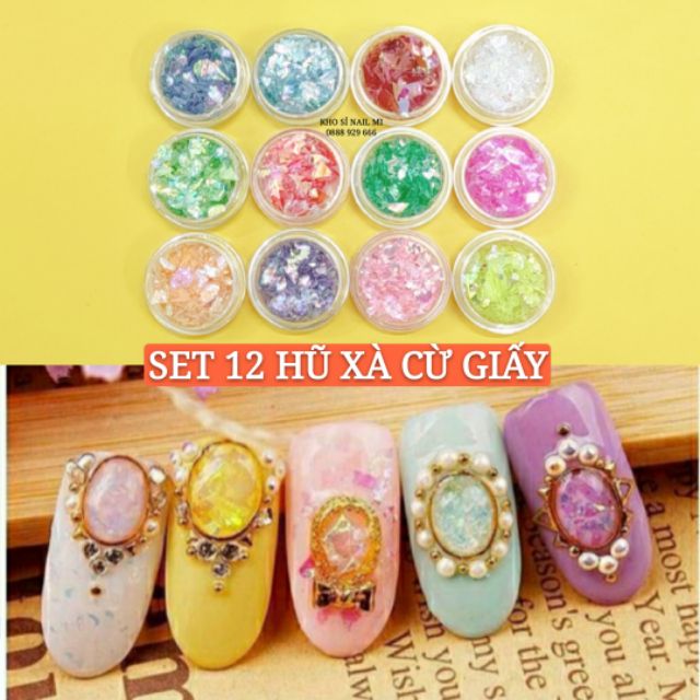 Set 12 hũ xà cừ giấy đắp gel ẩn phong cách Hàn Nhật