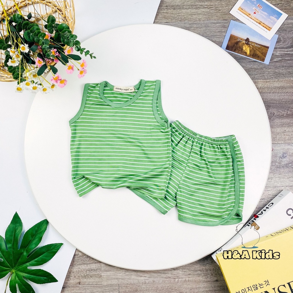 Bộ quần áo ba lỗ cho bé trai bé gái kẻ sọc ngang, thun lạnh.  Cả bộ quần áo. Bé 9-32kg . MMBL16 Shop-Mẹ-Rùa