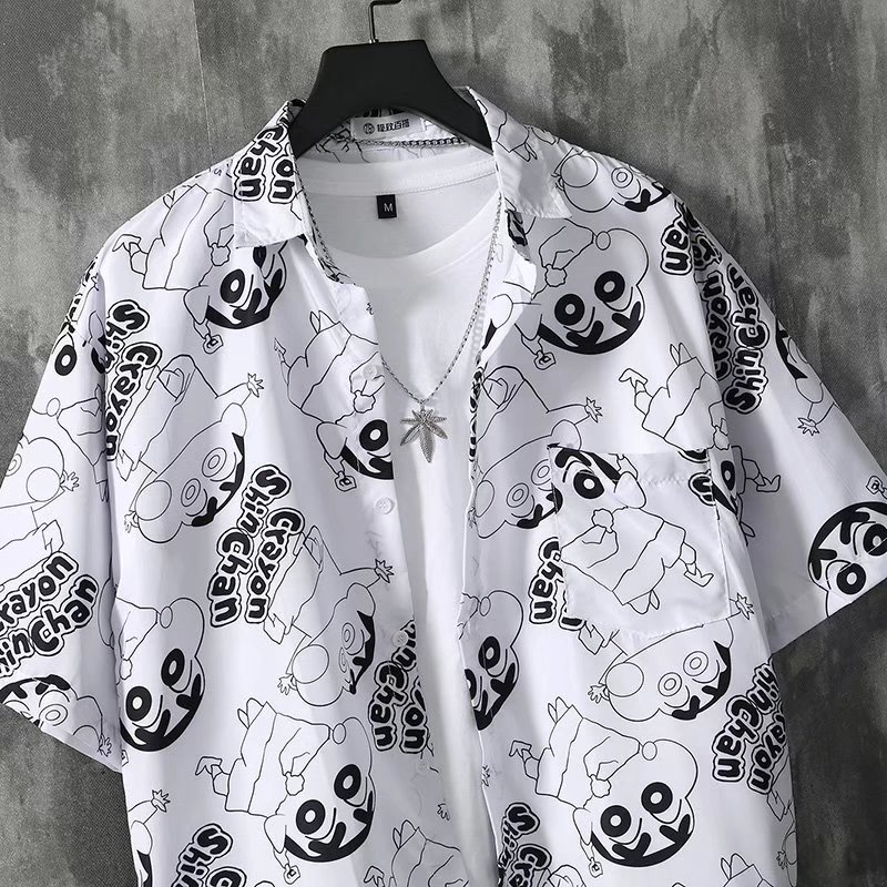 Korean Style Cute Cartoon Short Sleeve Shirt For Men