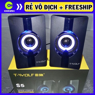 Loa vi tính t wolf s5 led 7 màu cho laptop máy tính speaker pc 2.0 t-wolf loa nghe nhạc hay bass đèn led đổi màu