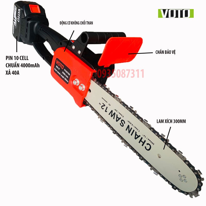 Máy Cưa Xích Dùng Pin VOTO 12 INCH 300MM Chân Pin Makita Động Cơ Không Chổi Than