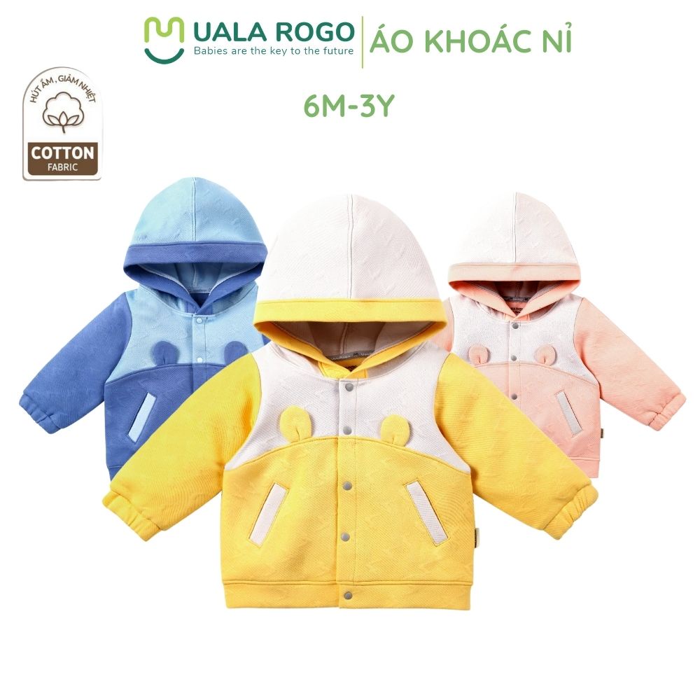 [FULL] Áo khoác cho bé Ualarogo 6M-36M có mũ vải cotton nỉ siêu ấm