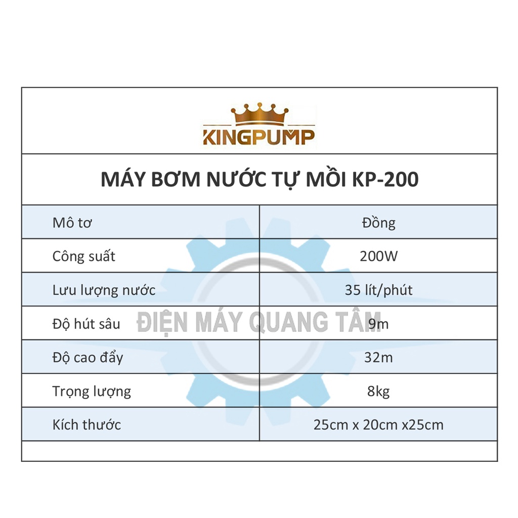 Máy Bơm Nước Chân Không Tự Mồi KINGPUMP KP-200 và KP-300 [Chính Hãng]