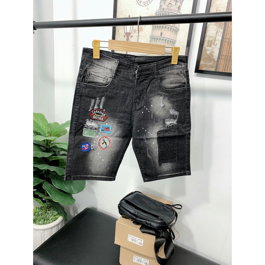 FREESHIP_Quần short jean!Quần jean ngố nam rách 2 màu ĐEN,XANH thêu chữ cao cấp | BigBuy360 - bigbuy360.vn