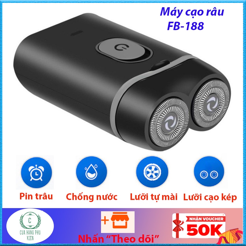 Máy cạo râu FB-188 với bộ lưỡi kép tự mài giúp lưỡi luôn sắc bén - Dao cạo râu điện sạc pin hàng nội địa trung