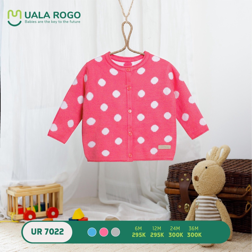 Áo khoác len trẻ em áo khác len cho bé gái chấm bi 10-14kg Ualarogo mã UR7022 mềm mịn dày dặn