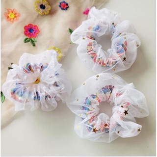 Cột tóc Scrunchies mẫu lưới cầu vòng